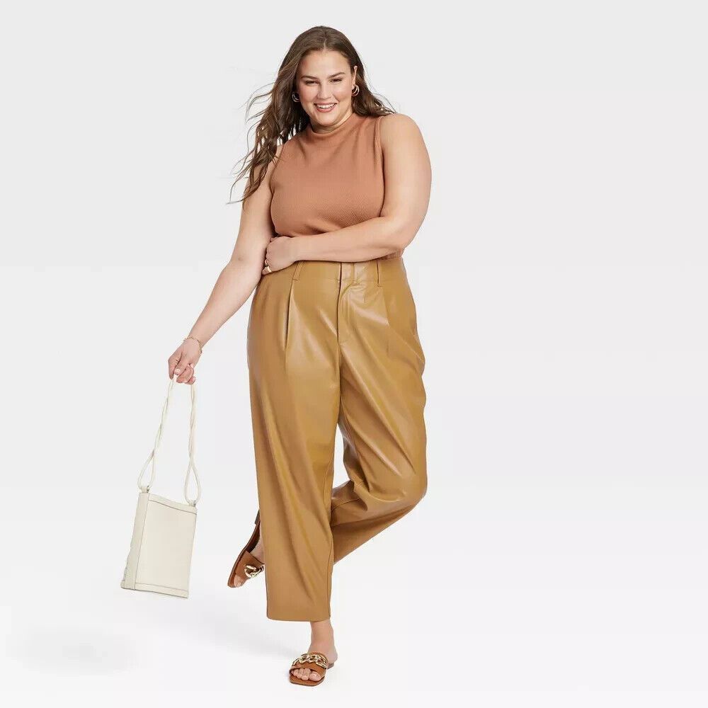 Women's High-Rise Faux Leather Tapered Ankle Pants - A New Day™ Size 24W - Picture 3 of 3